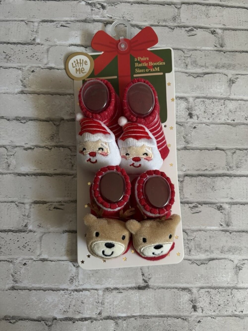 Little Me Christmas 2 Pairs Rattle Booties Baby Size 0-12mo NEW